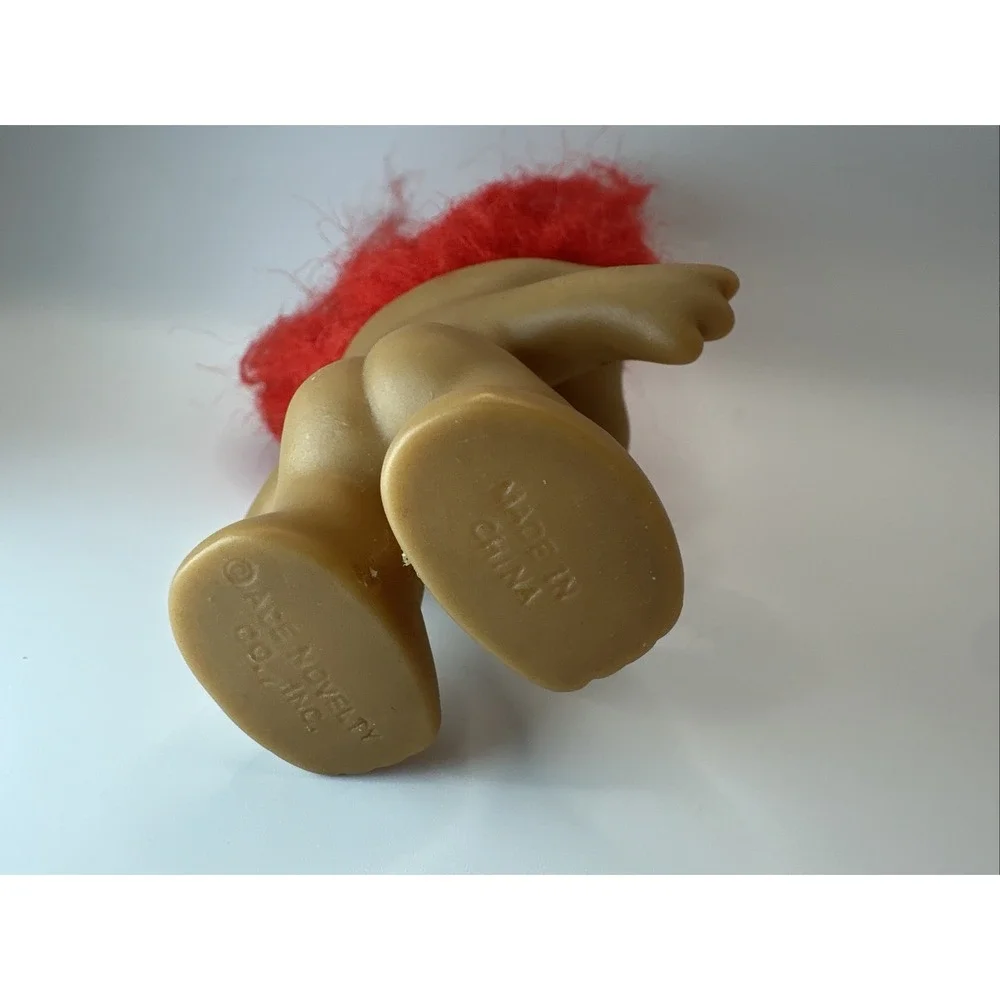 Vintage Ace Novelty Treasure Troll Doll Red Heart Gem Belly Red Hair 3 Inch